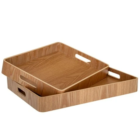 SET 2 WOODEN SQUARE TRAY 37X26X5  41X30X5CM