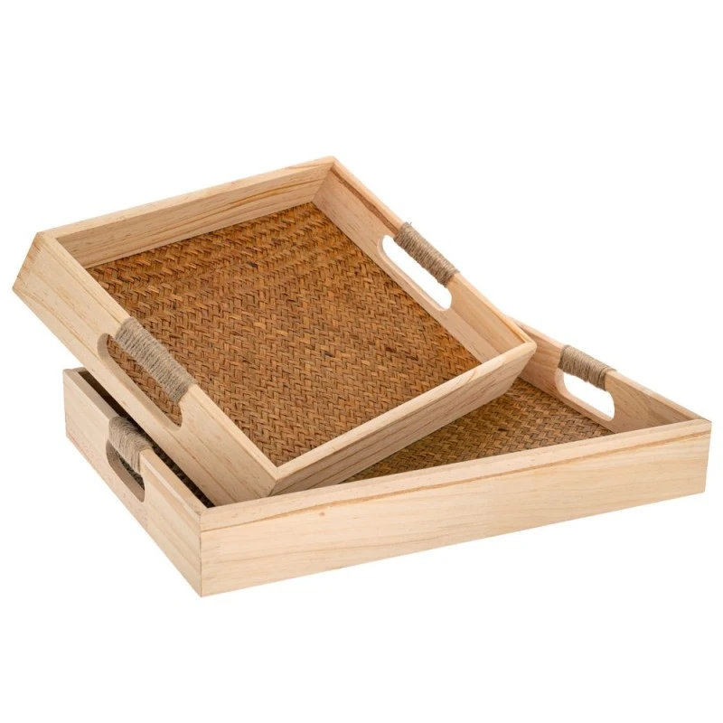 SET 2 WOODEN TRAY 40X30X6 35X26X6CM