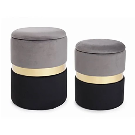 SΕΤ 2 BLACK GREY AND GOLD WOODEN STOOL 40x40x45 35x35x40CM