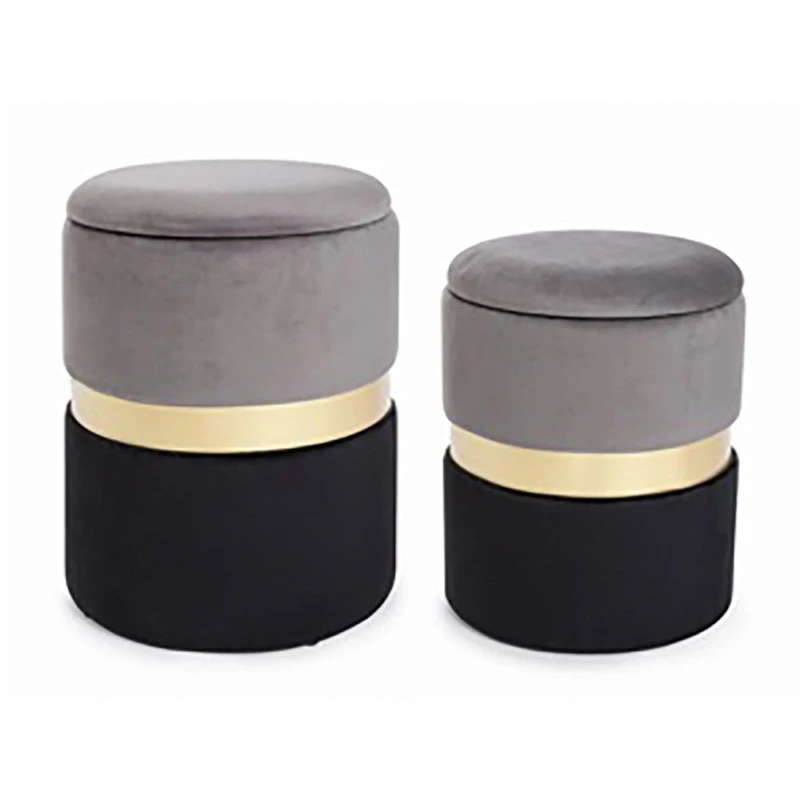 SΕΤ 2 BLACK GREY AND GOLD WOODEN STOOL 40x40x45 35x35x40CM