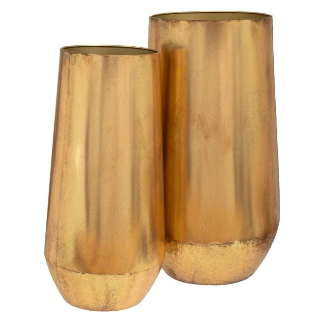SET 2 GOLD METAL PLANTER D40X70 D30X62CM