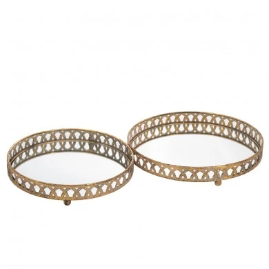 DECO SET 2 GOLD METAL ROUNDTRAY 28,5X28,5X5 32,5X32,5X5CM