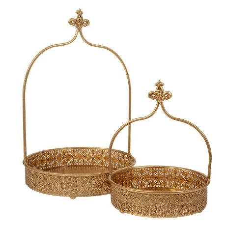 SET 2 GOLD METAL TRAY WITH HANDLE D37X56 D28X36CM