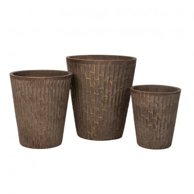 SET 3 BROWN FIBER CEMENT POT 30X33 37X42 44X50CM