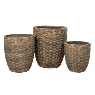 SET 3 BROWN FIBER CEMENT POT 31X33 37X42 44X50CM
