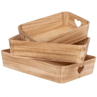 SET 3 DECO RECTANGULAR WOODEN TRAY 41X28X8,5  36X24X8  32X17.5X7,5CM