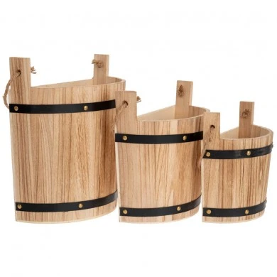 SET 3 SEMICIRCLE WOODEN PLANTER BUCKETS IN NATURAL COLOR D30,5Χ15,5Χ27  D28Χ13Χ21  D21Χ10,5Χ17CM