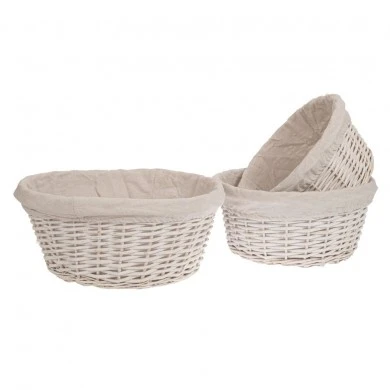 SET 3 WHITE BASKET WITH FABRIC LINING A:45X20 B:40X19 C:35X18 CM