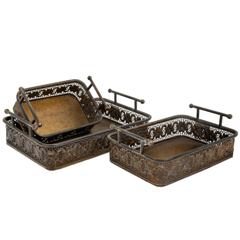 SET 3 BLACK METAL TRAY WITH HANDLES 38X26X11  31,5X21X11  24X16X11CM