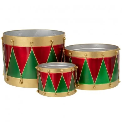 SET 3 GREEN RED METAL DRUMS XL:46Χ34 L:39,5Χ25 S:27Χ17CM