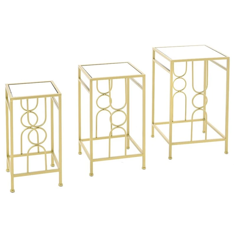 SΕΤ 3 GOLD METAL SIDE TABLE WΙΤΗ MIRROR TOP 35Χ60 30Χ55 25Χ50CM