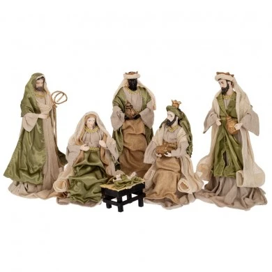 SET 6 GREEN GOLD NATIVITY FIGURINES 30CM
