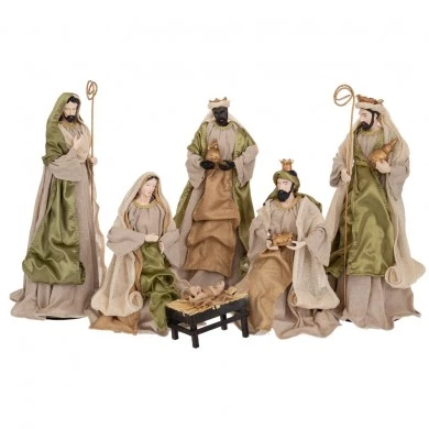 SET 6 GREEN GOLD NATIVITY FIGURINES 40CM