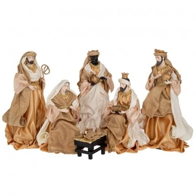 SET 6 CHAMPAGNE GOLD NATIVITY FIGURINES 30CM