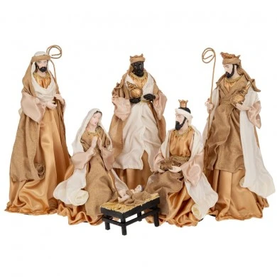 SET 6 CHAMPAGNE GOLD NATIVITY FIGURINES 40CM