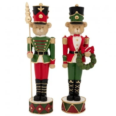 SET 2 XMAS GREEN   RED RESIN BEARS NUTCRACKERS 2 DESIGNS 8,5X7,5X32 10X8X32CM