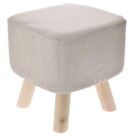 WOODEN STOOL WITH CREAM CUSHION TOP 33X31X33CM