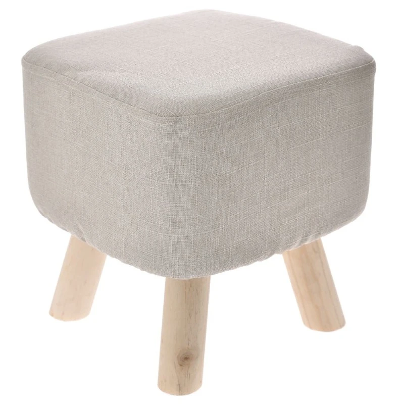 WOODEN STOOL WITH CREAM CUSHION TOP 33X31X33CM