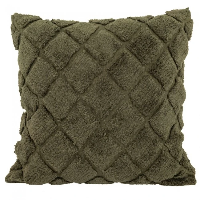 COTTON FABRIC FILLED CUSHION DARK GREEN COLOR 50X50CM