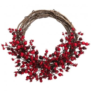 RED WREATH WITH BERRIES 50CM