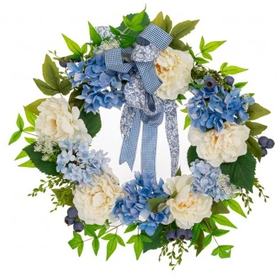 ARTIFICIAL PEONY AND HYDRANGEA WREATH D60CM