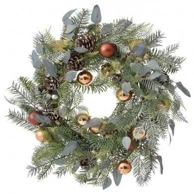 CHRISTMAS FIR WREATH WITH COOPER BAUBLES 45CM