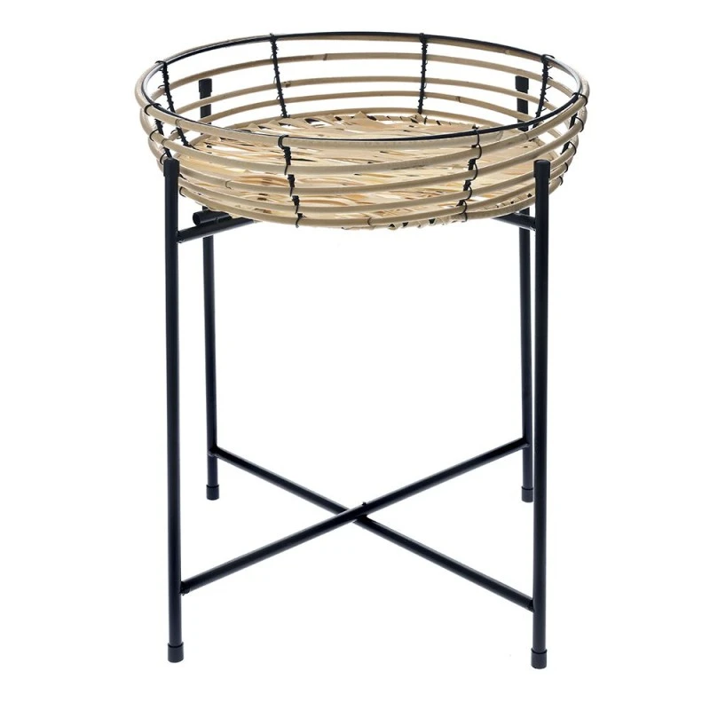 WICKER TABLE TRAY WITH METAL BLACK LEGS D38X45CM