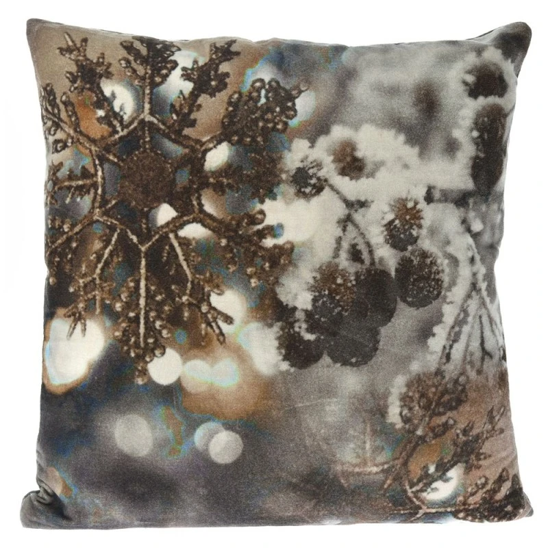 COTTON VELVET FILLED CUSHION 45X45CM SNOWFLAKE DESIGN