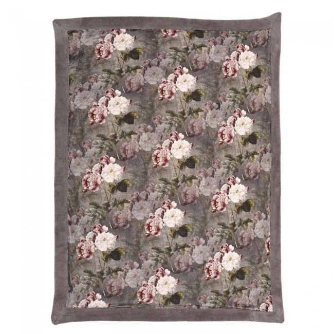 COTTON VELVET LINEN THROW 130X170CM SAGE FLOWERS DESIGN
