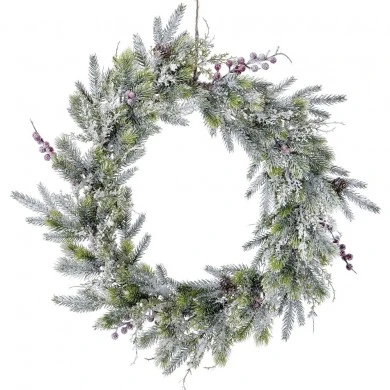 SNOWY WREATH 55CM WITH PINECONES AND RED BERRIES
