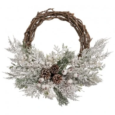 SNOWY WREATH WITH WHITE BERRIES AND PINE CONES 50CM