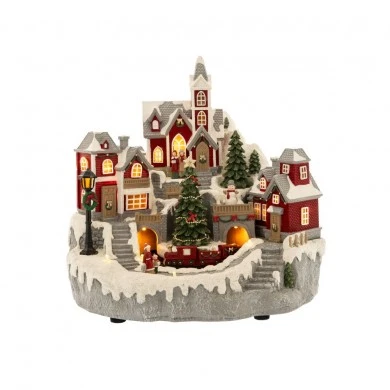 CHRISTMAS VILLAGE WITH ROTATING TRAIN D28X27CM WITH LIGHT-MUSIC BATTERY OPPERATED