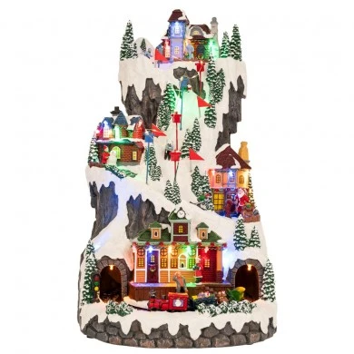 XMAS ANIMATED SKI SLOPE WITH LED LIGHTS, INCLUDING  ADAPTOR 30X35X52CM