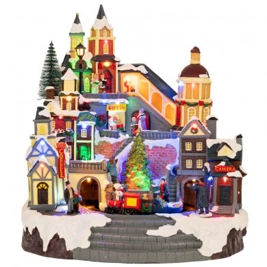 XMAS LIGHTED VILLAGE WITH ANIMATED TRAIN INCLUDING  ADAPTOR 33X30X37CM