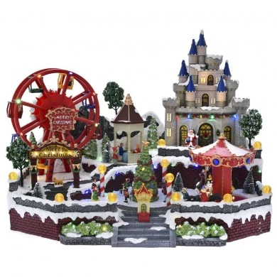 CHRISTMAS AMUSEMENT PARK ANIMATED WITH LIGHTS AND MUSIC 51X39X39CM