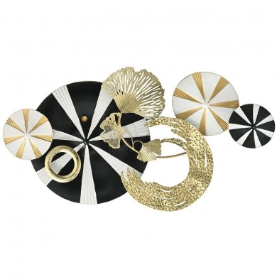 GOLD BLACK METAL CIRCLES WALL ART 91X50 CM