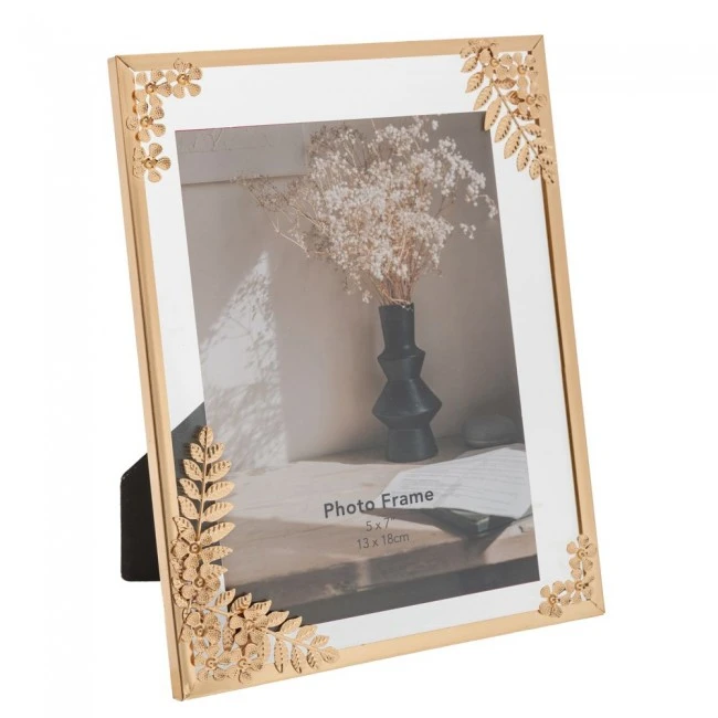 ΧΡΥΣΗ ΜΕΤΑΛΛΙΚΗ ΚΟΡΝΙΖΑ 13Χ18 ΕΚ ΜΕ ΣΧΕΔΙΟ ΛΟΥΛΟΥΔΙ ΣΤΙΣ ΓΩΝΙΕΣ