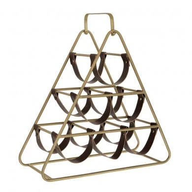 GOLD METAL WIINE RACK WITH 6 LEATHER CASES 45X18X43CM