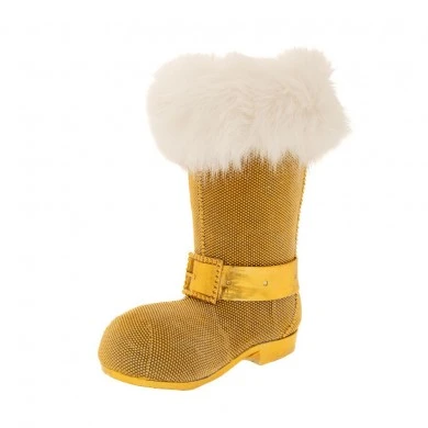 GOLD RESIN BEATING BOOT WITH FUR 25Χ17Χ27CM