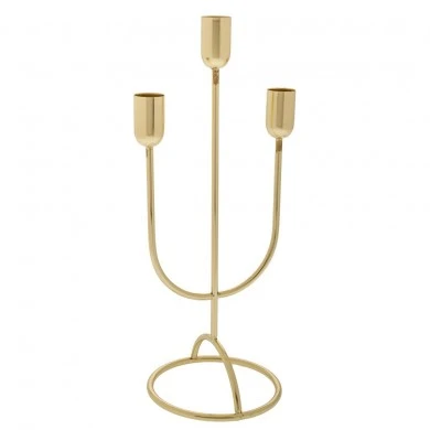 GOLD CANDLE HOLDER D11X22CM FOR THREE CANDLES