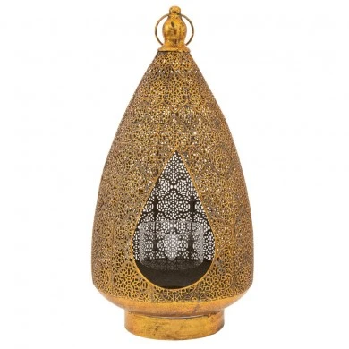 GOLD METAL CANLEHOLDER WITH GLASS 25X25X50CM