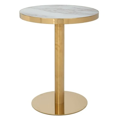 GOLD METAL SIDE TABLE WITH WHITE TOP MARBLE EFFECT D60X74CM