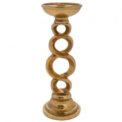 DECO GOLD RESIN CANDLEHOLDER 9X9X26CM