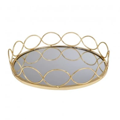 GOLD METAL TRAY D30CM WITH MIRROR SURFACE