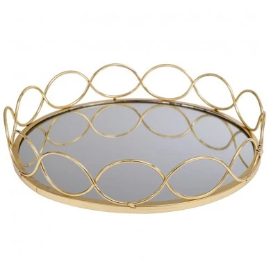 GOLD METAL TRAY D35CM WITH MIRROR SURFACE
