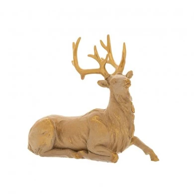 GOLD RESIN SITTING REINDEER 27.5X16.5X24.5CM