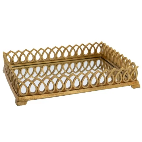 DECO GOLD  RECTANGLE RESIN TRAY WITH MIRROR 33X24X7CM