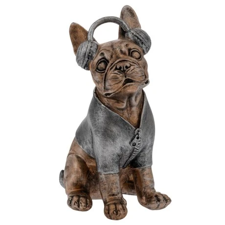 DECO GOLD POLYRESIN DOG WITH HEADSET 15X13X25CM