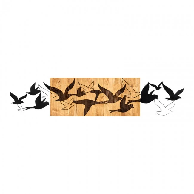 Wall deco Excore pakoworld pine wood in natural color and black metal 111x3x25cm