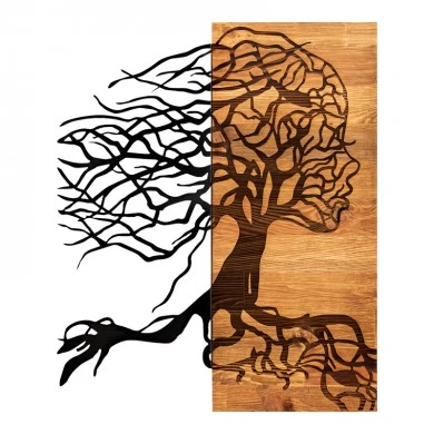 Wall deco Lifel pakoworld pine wood in natural color and black metal 47x3x58cm